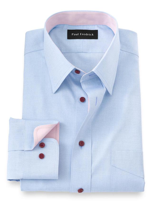 Non-iron Cotton Solid Dress Shirt With Contrast Trim Product Image