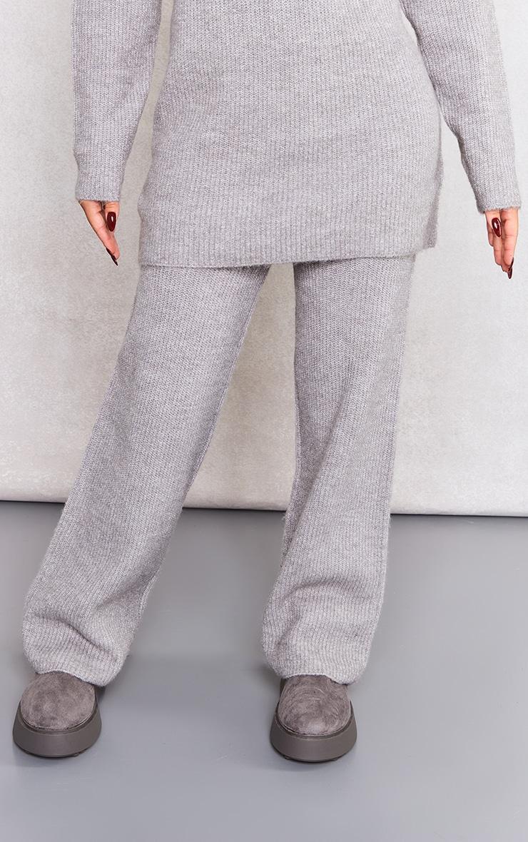  Petite Grey Marl Knit Wide Leg Pants Product Image