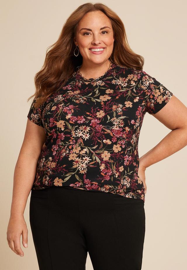 Maurices 1X Plus Size Womens 24/7 Kennedy Floral Crew Neck Tee Product Image