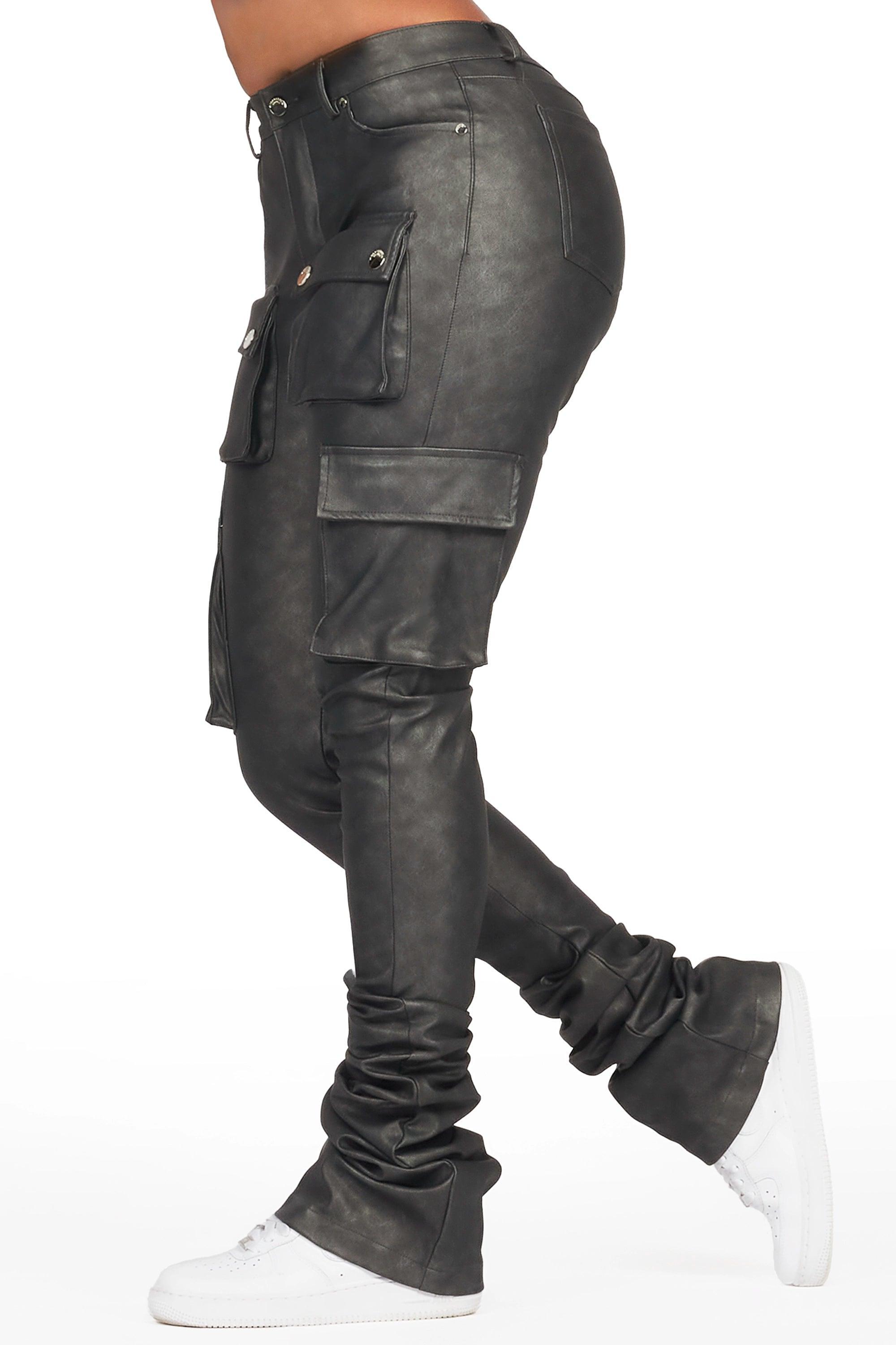 Kiedra Black Cargo Super Stacked PU Pant Female Product Image