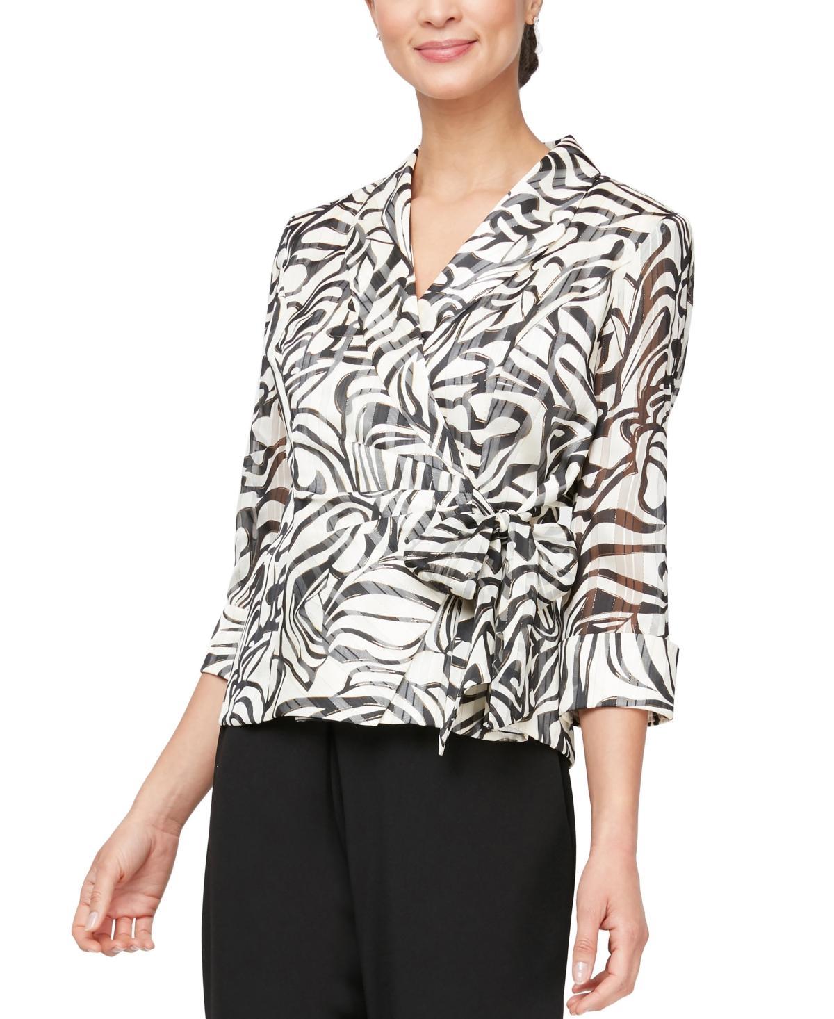 Alex Evenings Womens Printed Side-Tie Blouse - Ivory Product Image