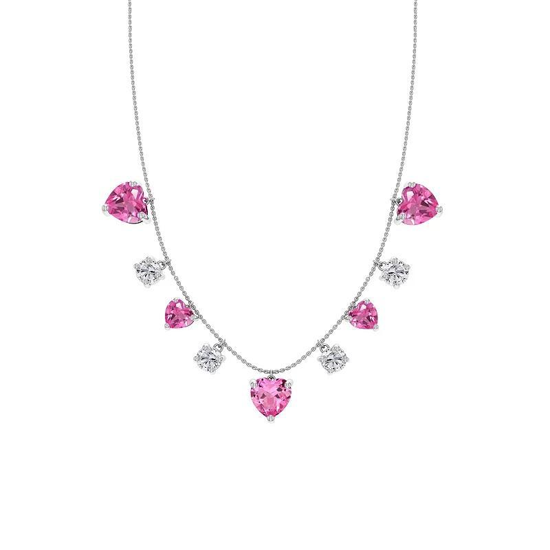 Sterling Silver Lab-Created Pink Sapphire Heart Necklace, Womens Product Image