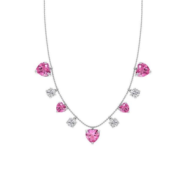 Sterling Silver Lab-Created Pink Sapphire Heart Necklace, Womens Product Image