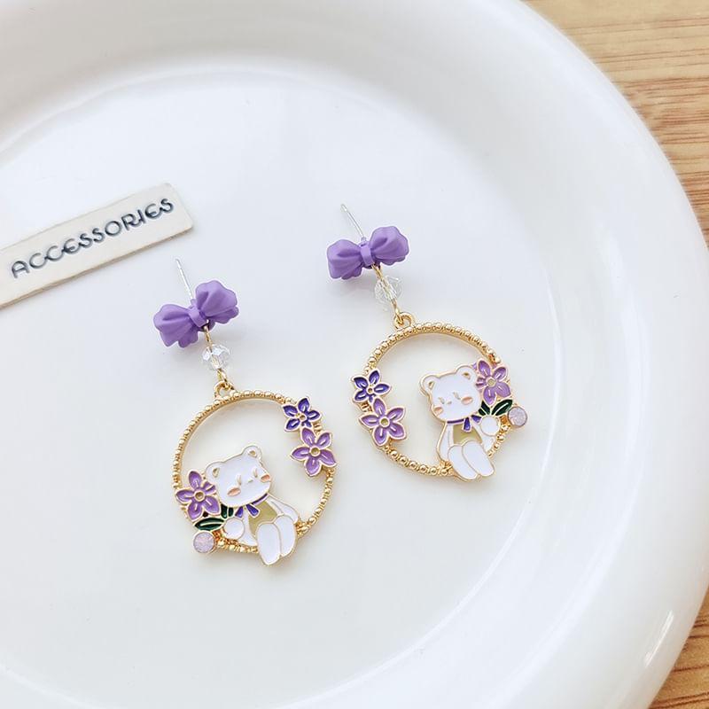 Bear Floral Glaze Alloy Dangle Earring Product Image