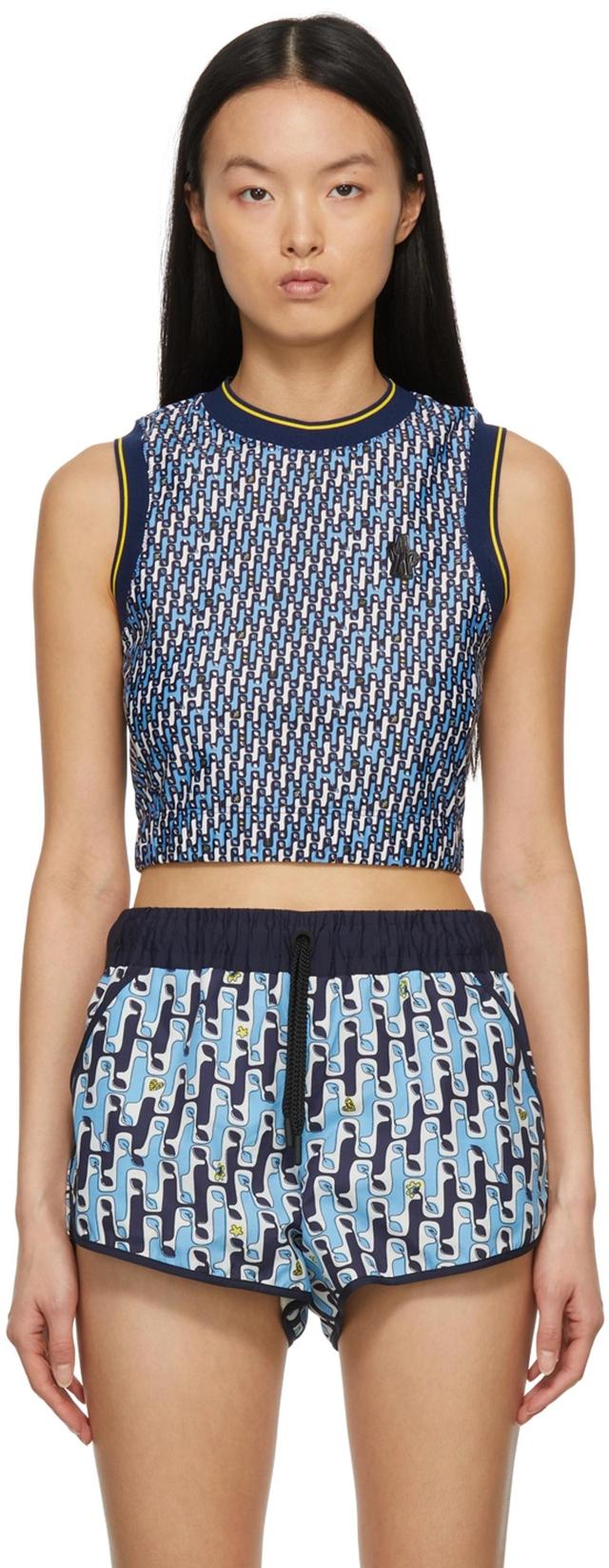 MONCLER Abstract-pattern Cropped Tank Top In Blue Product Image