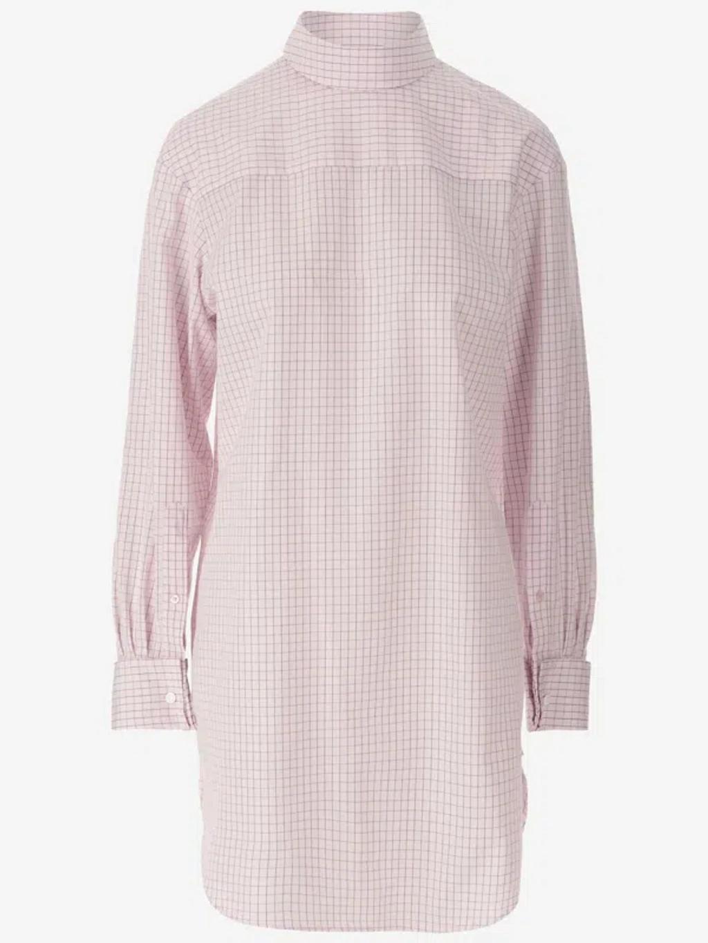 Long Cotton Shirt With Checkered Pattern In Pink product image