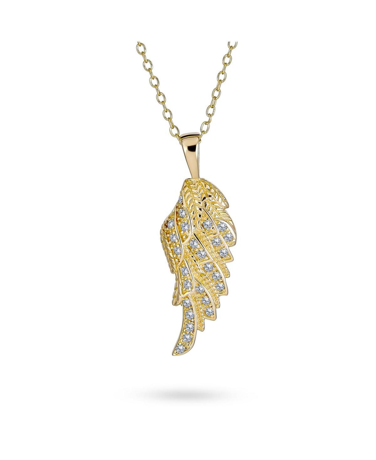 Bling Jewelry Religious Spiritual Cz Pave Accent Feather Guardian Angel Wing Pendant Necklace For Women Teen .925 Sterling Silver Product Image