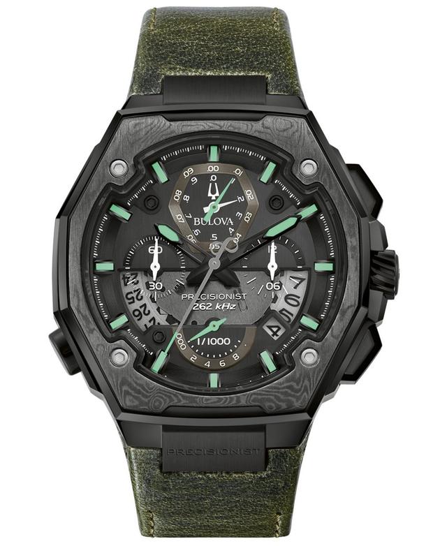 Bulova Mens Precisionist Chronograph Green Leather Strap Watch 44.7x46.8mm, A Special Edition Product Image