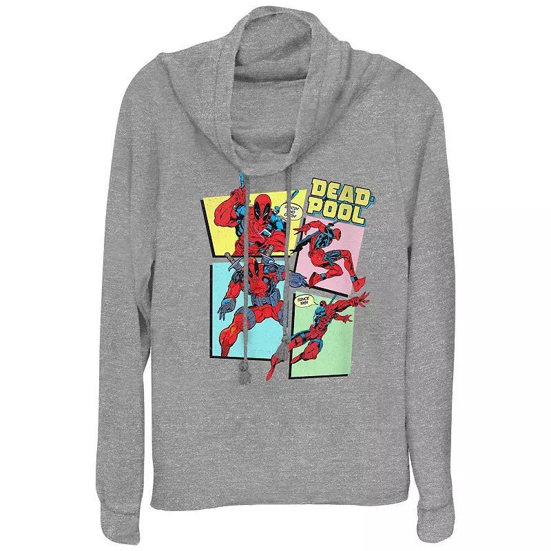 Womens Marvel Deadpool Comic Panels Cowlneck Graphic Lightweight Long Sleeve Gray Grey Product Image