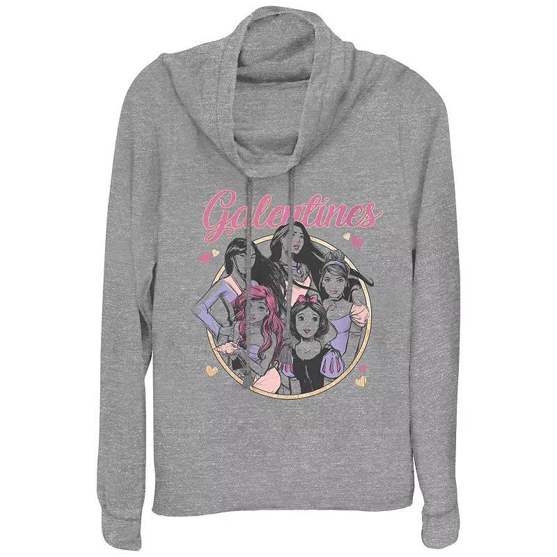 Womens Disney Princess Galentines Group Cowlneck Graphic Lightweight Long Sleeve, Girls Gray Grey Product Image