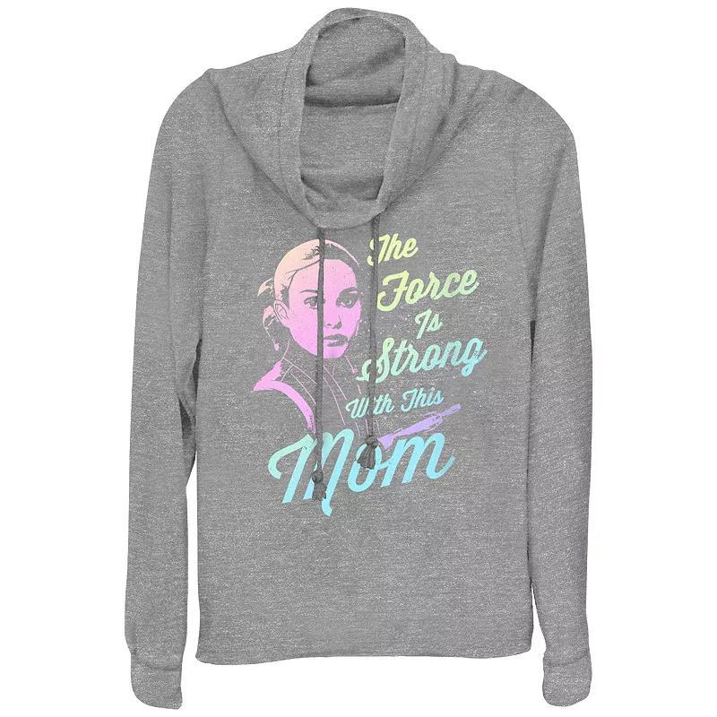 Womens Star Wars Amidala The Force Is Strong With This Mom Cowlneck Graphic Lightweight Long Sleeve Gray Grey Product Image