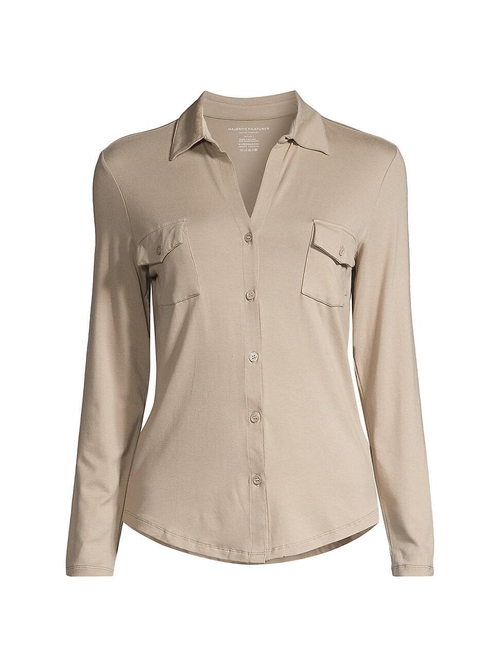 Womens Soft Touch Long-Sleeve Pocket Shirt Product Image