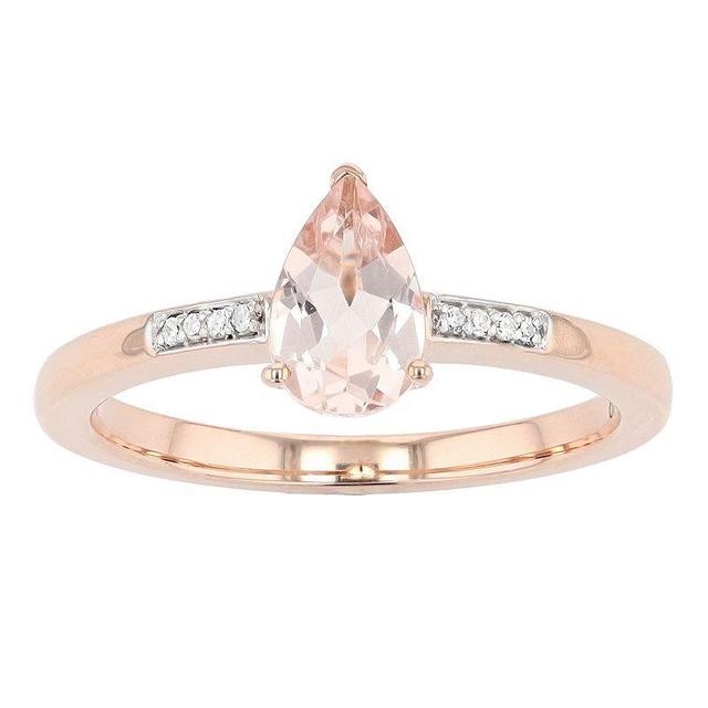 Gemminded 10k Rose Gold Teardrop Morganite Ring with Diamond Accent, Womens Product Image