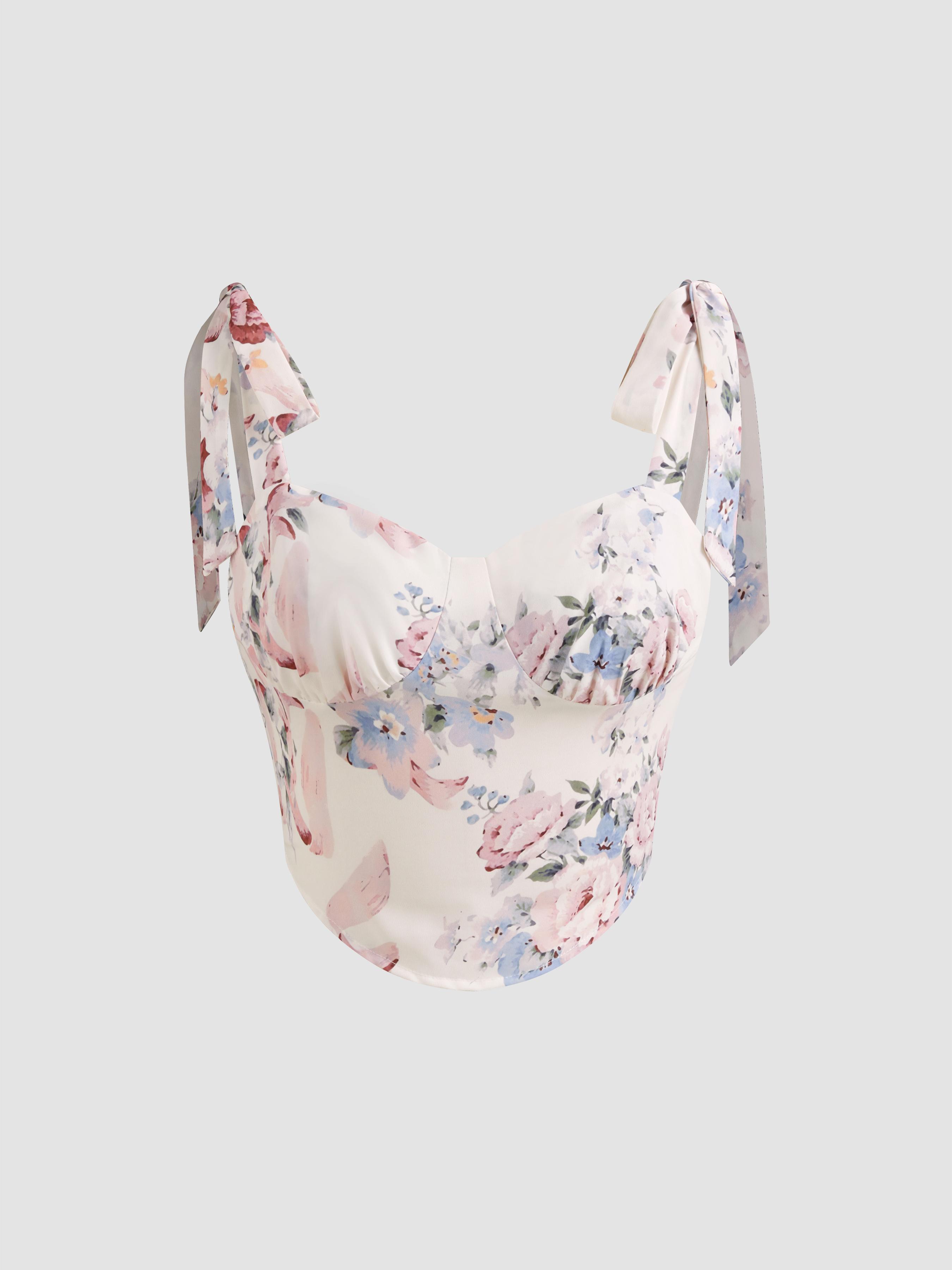 Sweetheart Floral Knotted Crop Cami Blouse Product Image