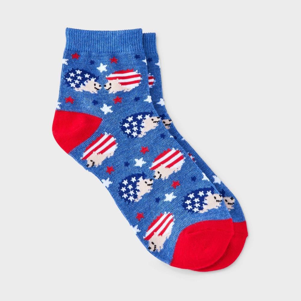 Womens Patriotic Hedgehogs Ankle Socks - Denim Heather/Red 4-10 Product Image