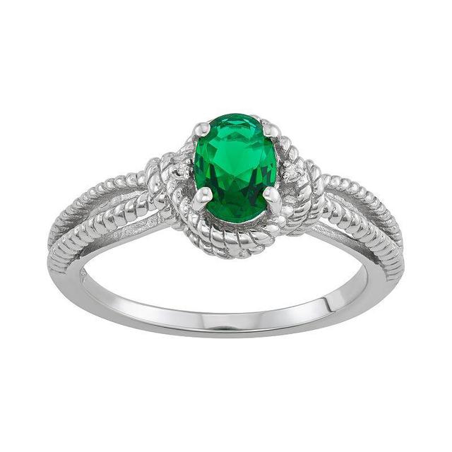 Jewelexcess Sterling Silver Lab-Created Emerald & Diamond Accent Ring, Womens Product Image