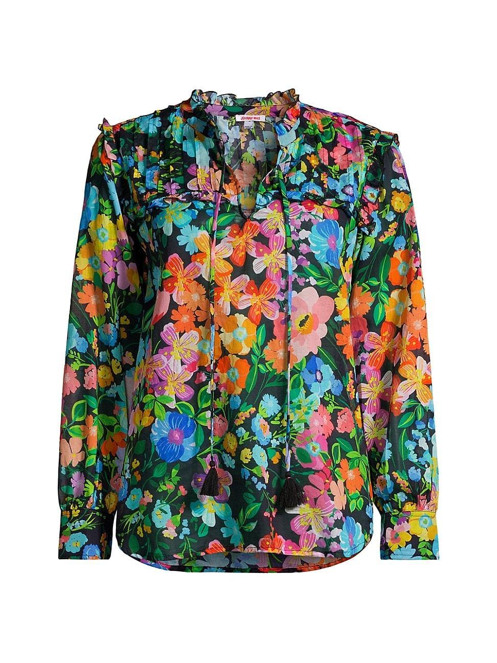 Womens Wild Blooms Floral Ruffled Yoke Blouse Product Image