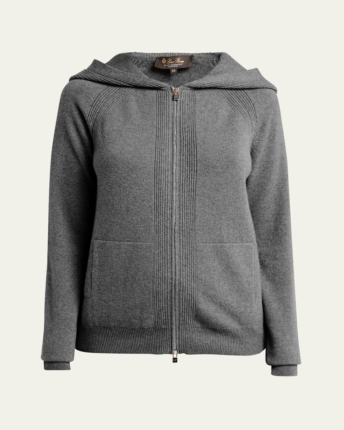 Womens Hooded Cashmere Knit Zip Sweater Product Image