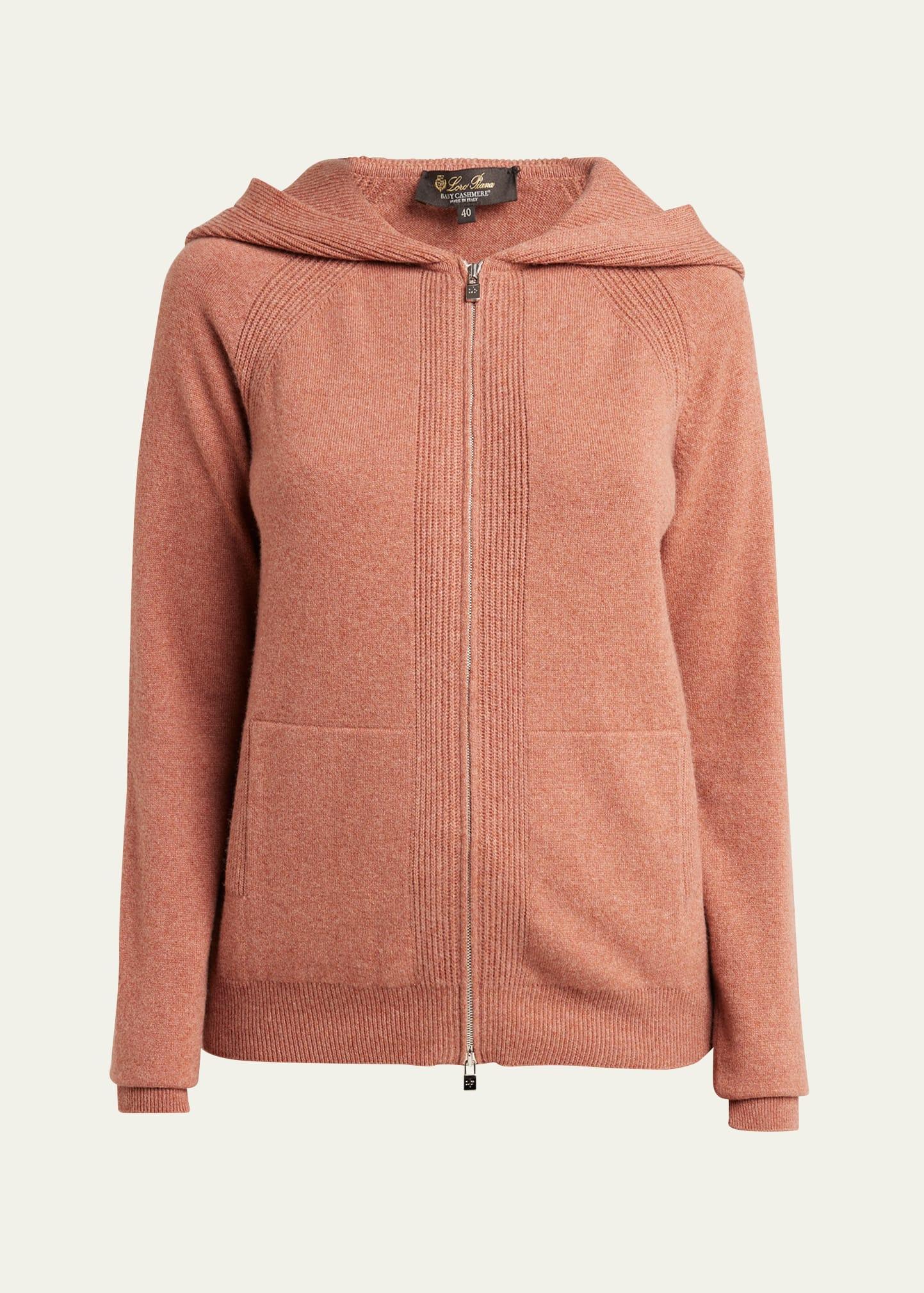 Womens Hooded Cashmere Knit Zip Sweater Product Image