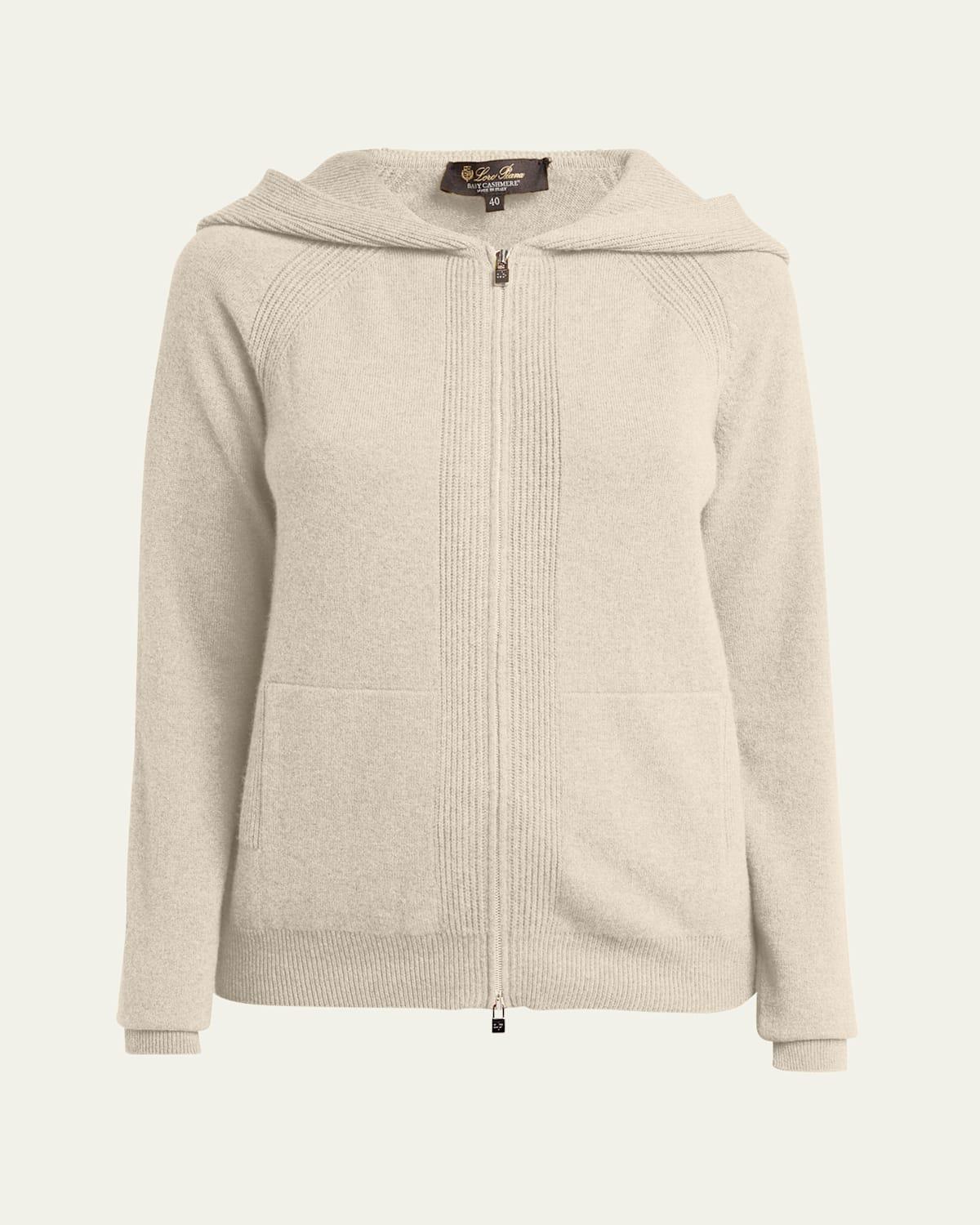 Womens Hooded Cashmere Knit Zip Sweater Product Image