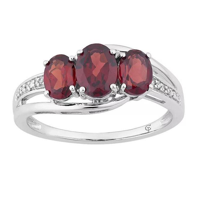 10k White Gold Garnet & Diamond Accent 3-Stone Ring, Womens 10k Whgold Product Image