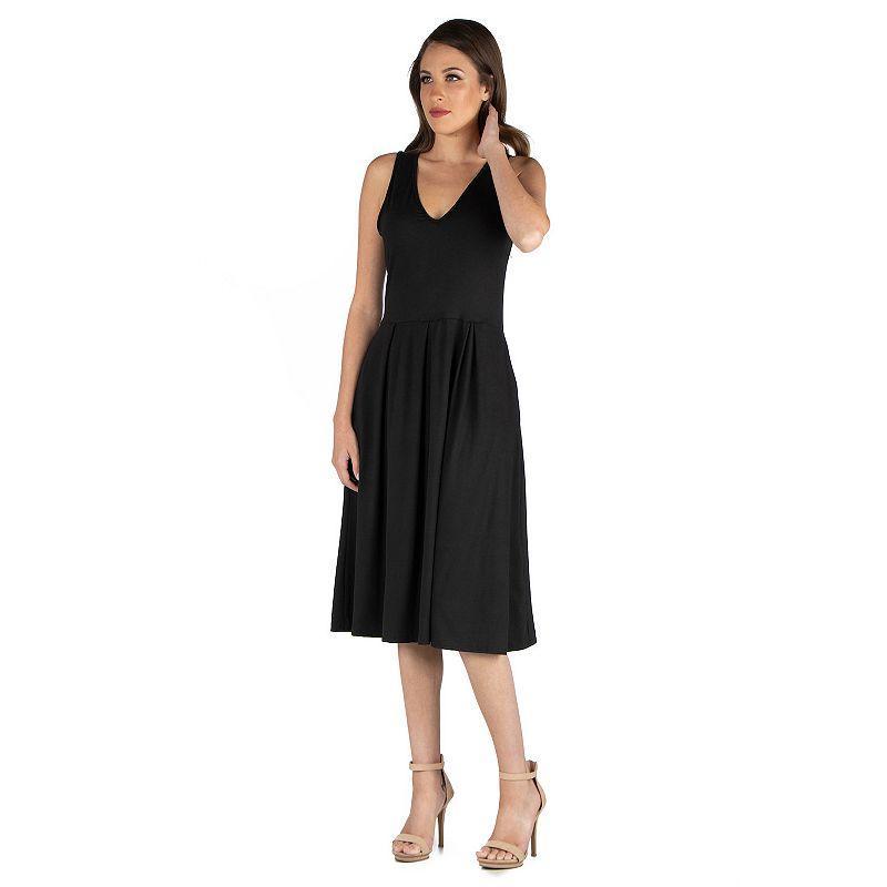 Womens 24seven Comfort Apparel Fit And Flare Sleeveless Midi Tank Top Dress with Pockets Product Image