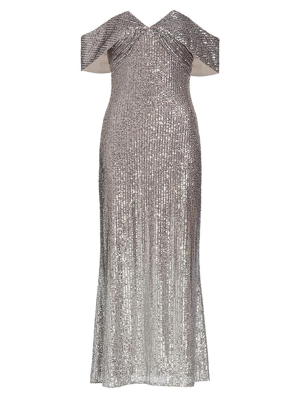 Womens Sequined Ombr Off-The-Shoulder Gown Product Image