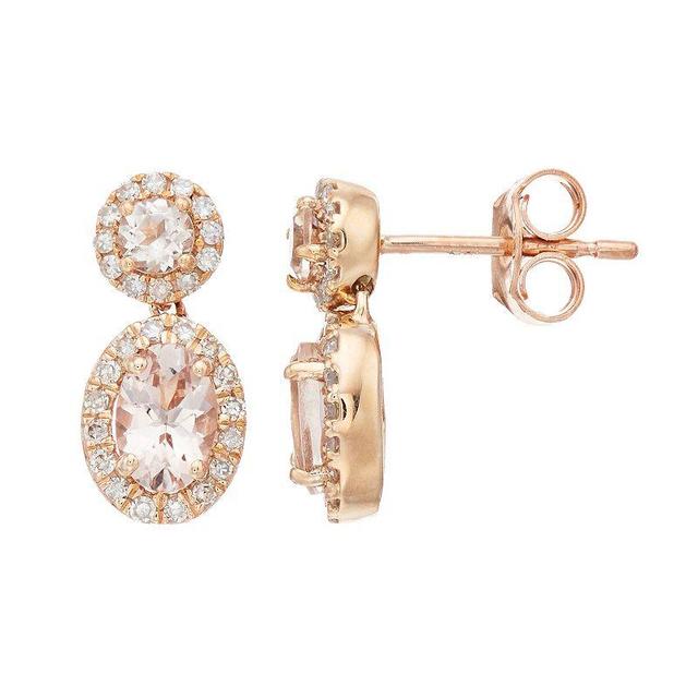 Gemminded 10k Rose Gold Morganite & 1/4 Carat T.W. Diamond Oval Drop Earrings, Womens, 10k Rsgold Product Image