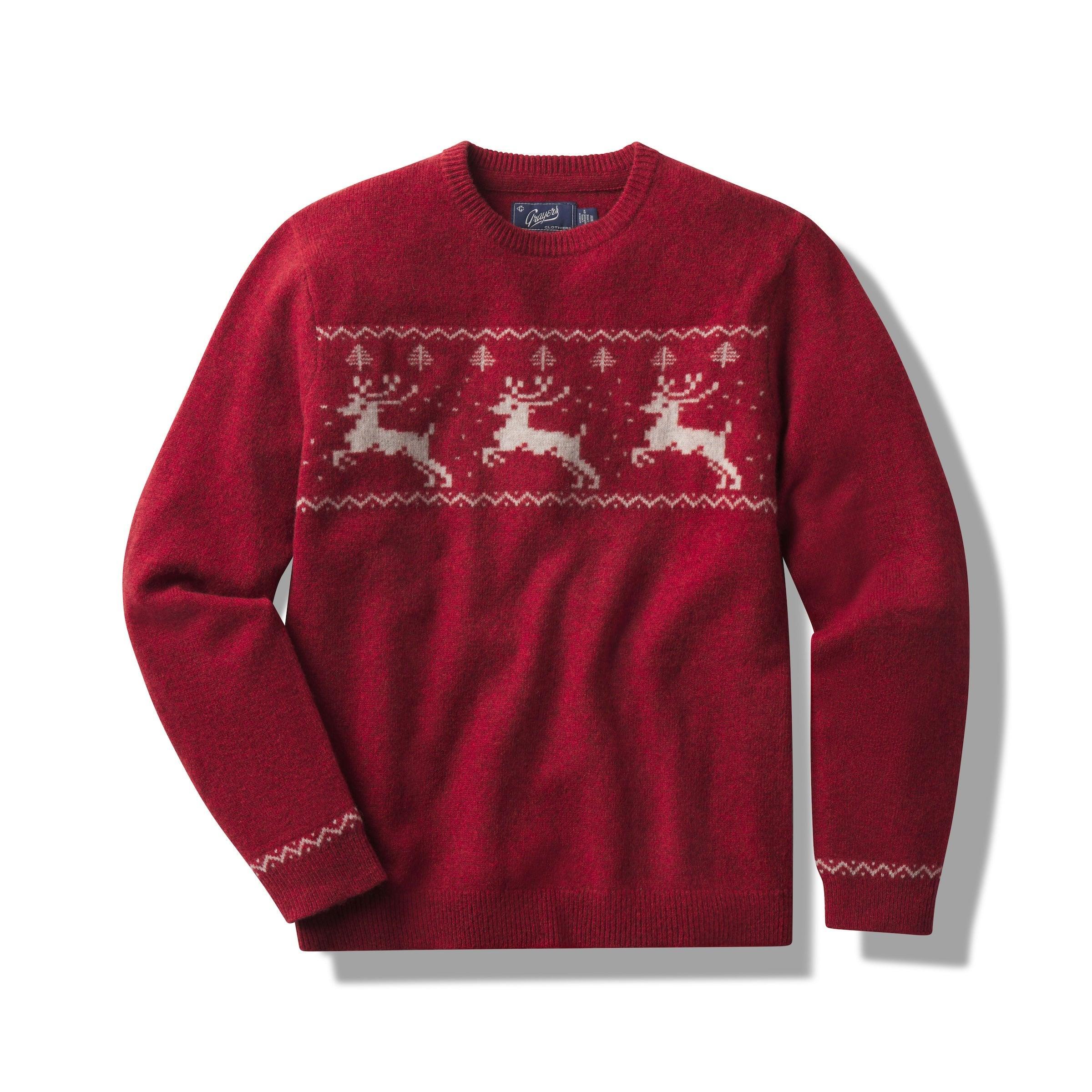 Reindeer Lambswool Sweater Crew - Holiday Red Product Image