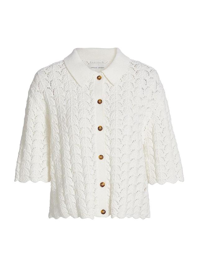 Womens Pointelle Knit Cotton Cardigan Product Image