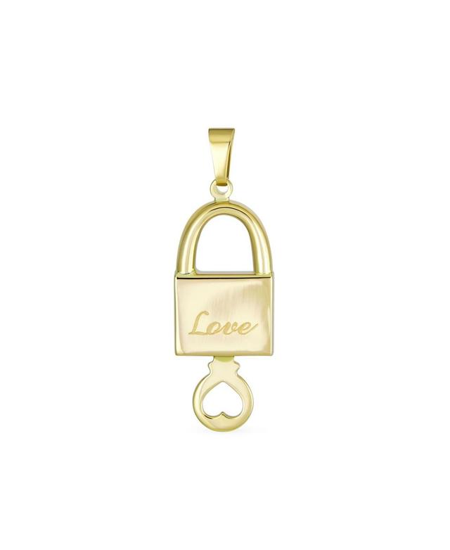 Bling Jewelry Personalize 14K Yellow Real Gold Love Words Message Lock & Key Heart Pendant Necklace Pendant Necklace For Women Teen No Chain Product Image