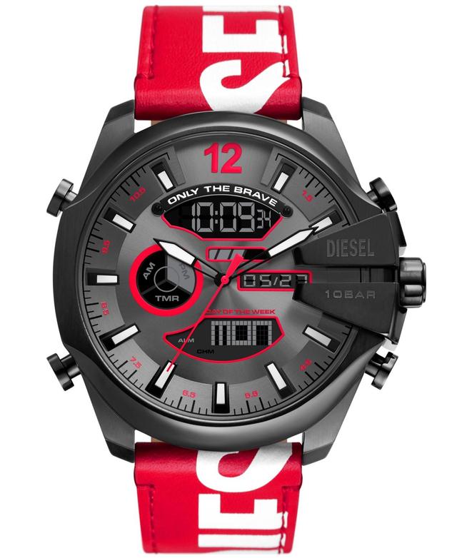 Diesel Mens Mega Chief Digital Analog Red and White Leather Strap Watch Product Image