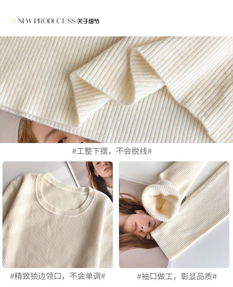 Long-Sleeve Round Neck Ribbed Knit Top product image