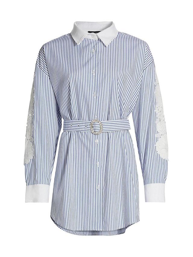 Womens Mabel Pinstripe Lace Belted Shirtdress Product Image