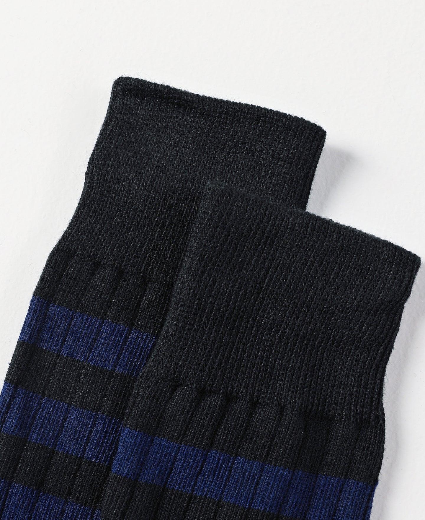 Retro Striped Cotton Socks - Black/Blue Product Image