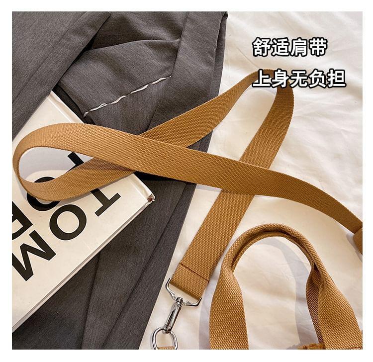 Letter Embroidered Faux Shearling Crossbody Bag Product Image