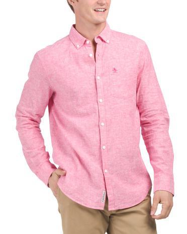 Linen Cotton Blend Stretch Woven Shirt for Men | Cotton/Cotton/Elastane Product Image