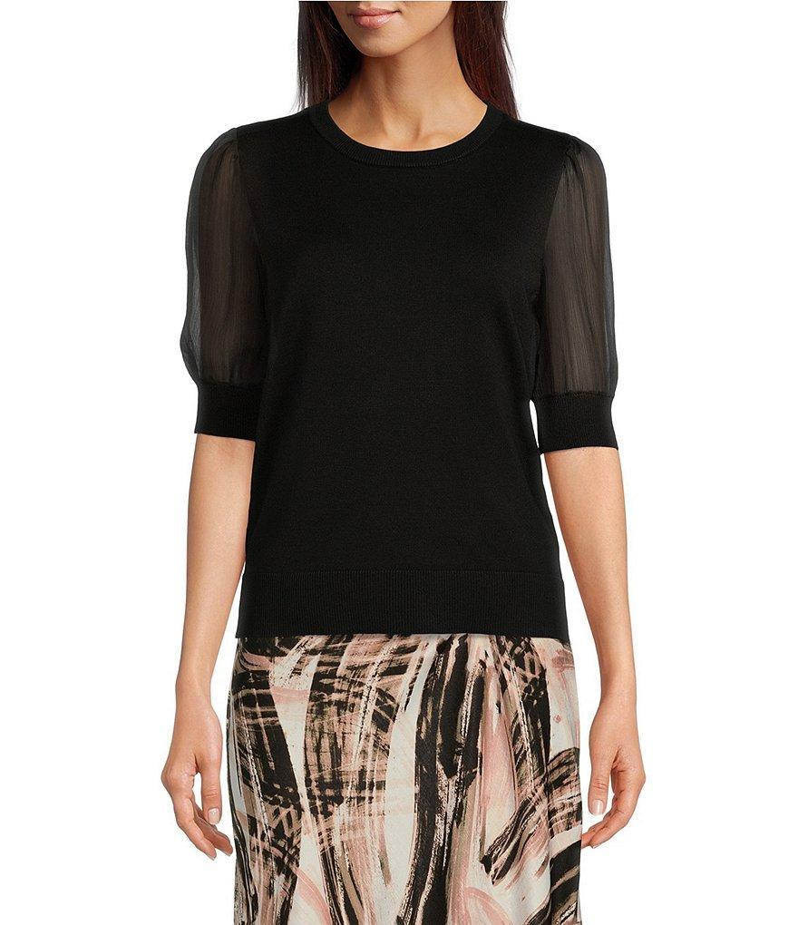 DKNY Short Illusion Puff Sleeve Mixed Media Top product image