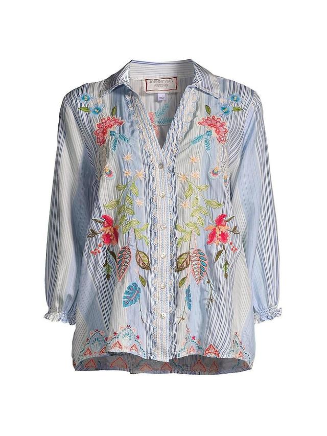 Womens Emika Floral Embroidered Silk Shirt Product Image