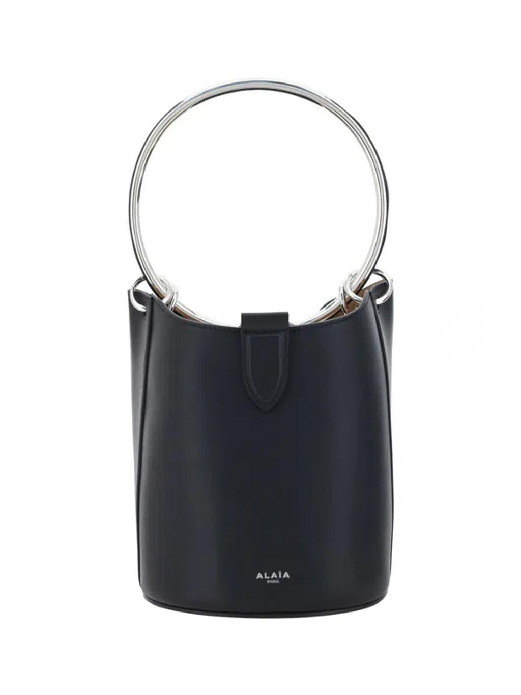 ALAÏA Ring Medium Black Leather Bucket Bag Product Image