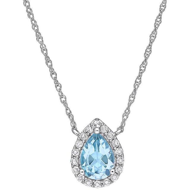 Stella Grace 10k White Gold Sky Blue Topaz & White Topaz Teardrop Halo Necklace, Womens Product Image