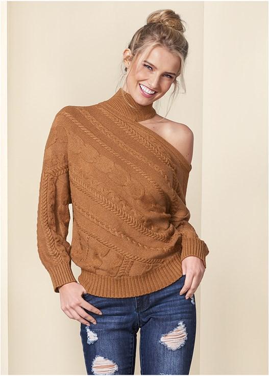 One-Shoulder Turtleneck Sweater Product Image