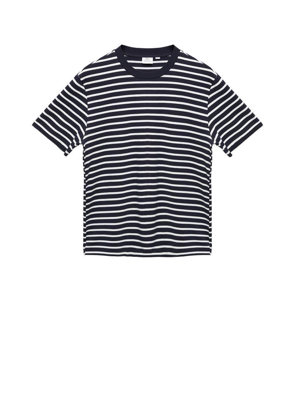 MANGO MAN - Striped cotton T-shirt dark navyMen Product Image