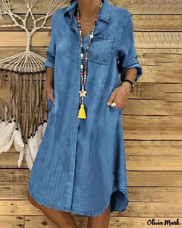 Olivia Mark – Buttoned denim dress with long sleeves product image