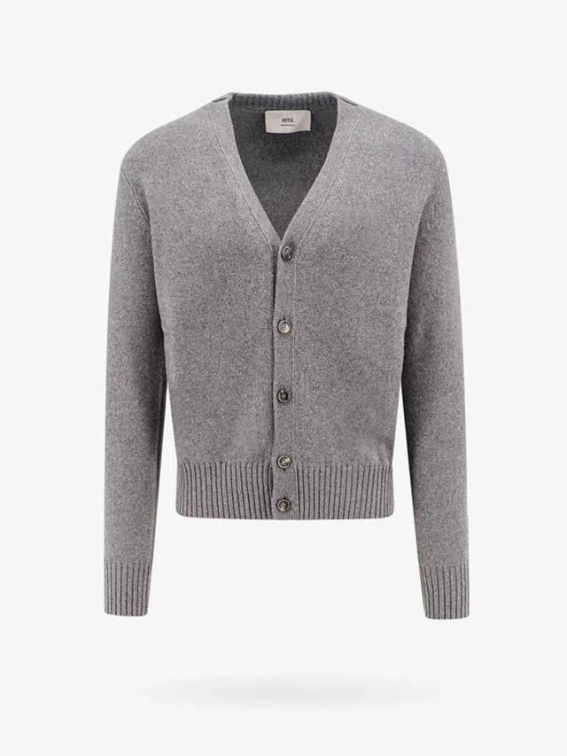 Ami Paris Man Cardigan Man Grey Knitwear In Gray Product Image