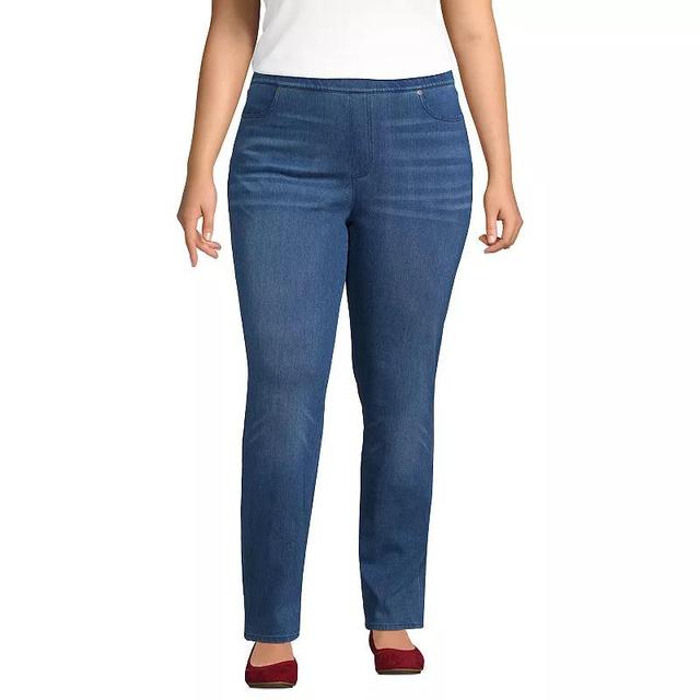 Plus Size Lands End Starfish Mid-Rise Pull-On Knit Straight-Leg Jeans, Womens Product Image