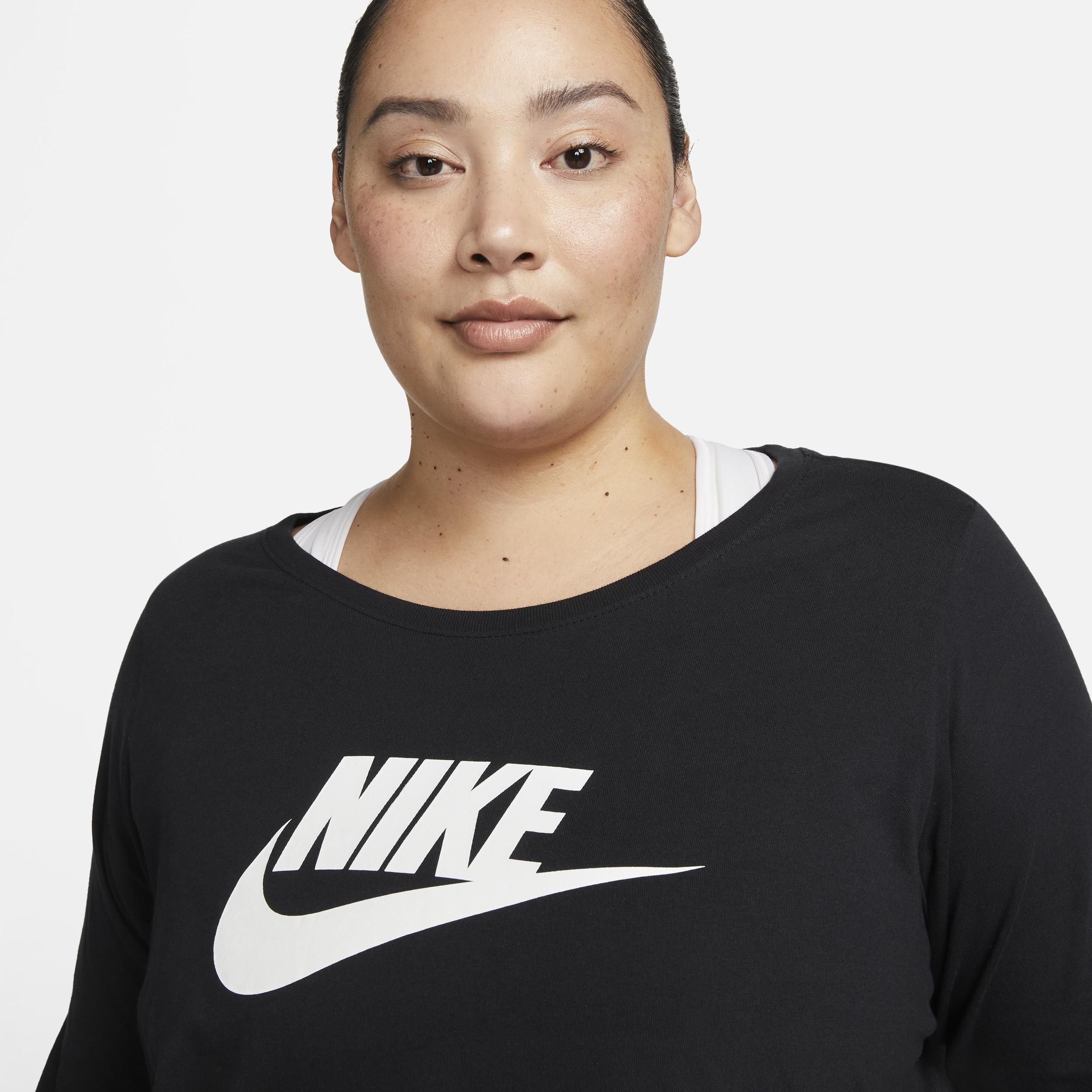 Women's Nike Sportswear Club Long-Sleeve T-Shirt (Plus Size) in Black, Size: 2X  Product Image