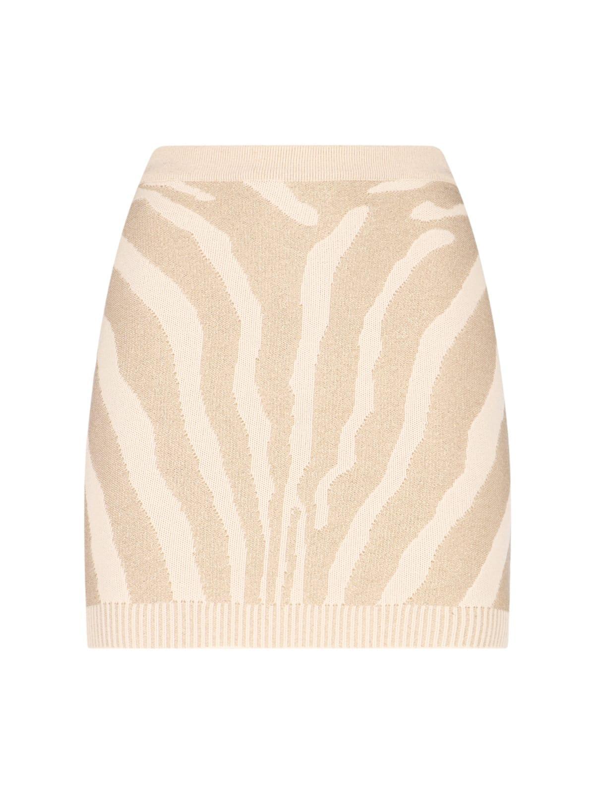 BALMAIN High Waist Zebra Print Knit Short Skirt In White Gold Product Image