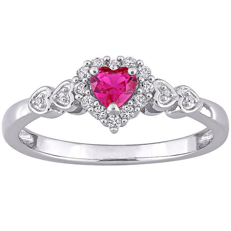 Stella Grace Sterling Silver Lab-Created Ruby, Lab-Created White Sapphire & Diamond Accent Halo Heart Ring, Womens Product Image