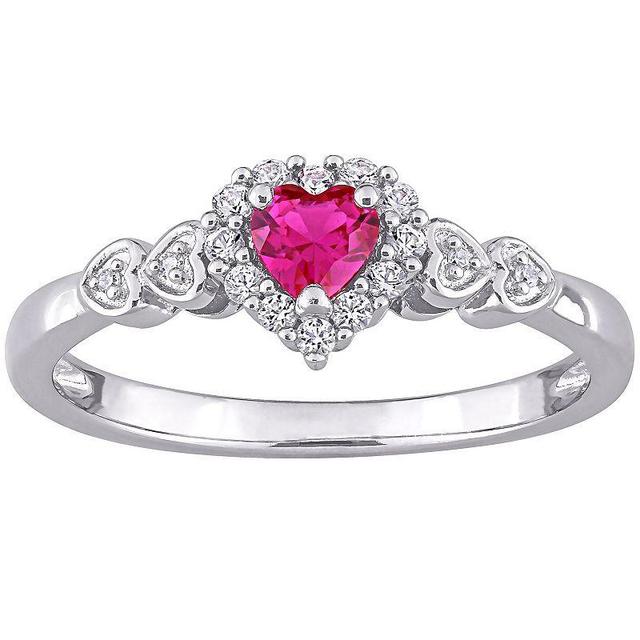 Stella Grace Sterling Silver Lab-Created Ruby, Lab-Created White Sapphire & Diamond Accent Halo Heart Ring, Womens Red Product Image